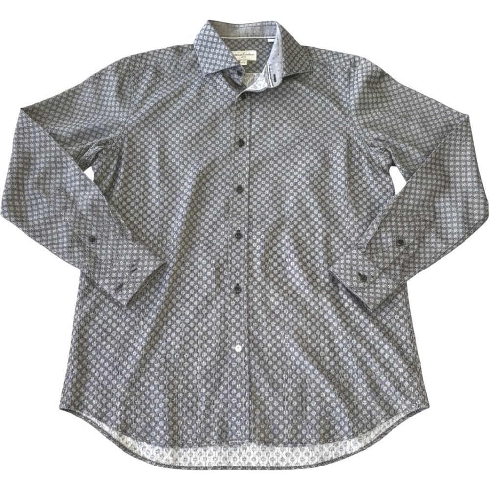 Robert Graham Geometric Print Long Sleeve Button Up Shirt Men's 15.5 34/35 Gray